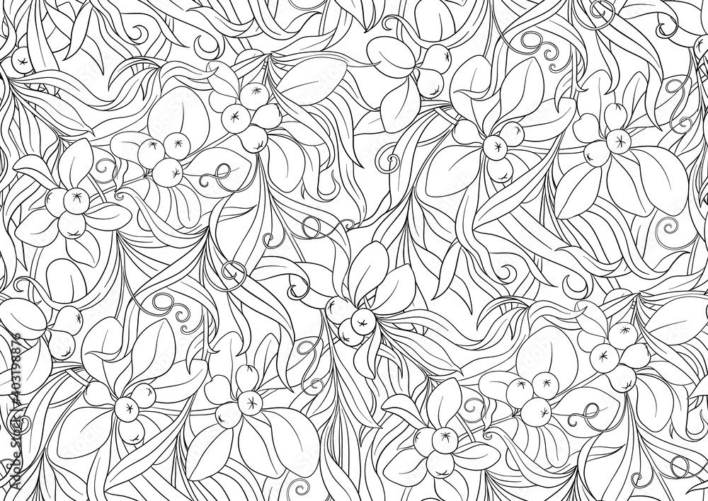 Floral Seamless pattern, background In art nouveau style, vintage, old, retro style. Outline vector illustration Isolated on white background..