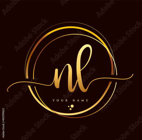 Fototapeta NL Initial handwriting logo golden color