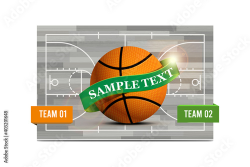 Basketball field with a basketball ball. Vector illustration