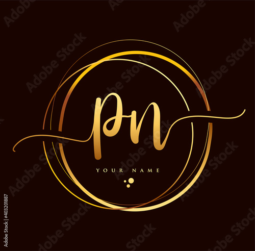 фотографія PN Initial handwriting logo golden color