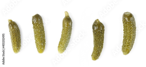 Pickled gherkin pile, pickles set and collection isolated on white background