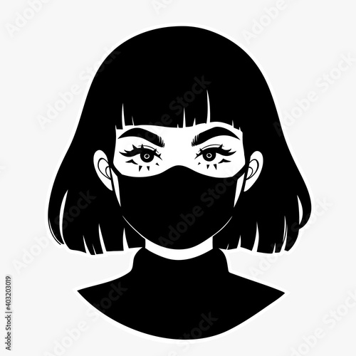 girl in a medical mask, in cartoon style