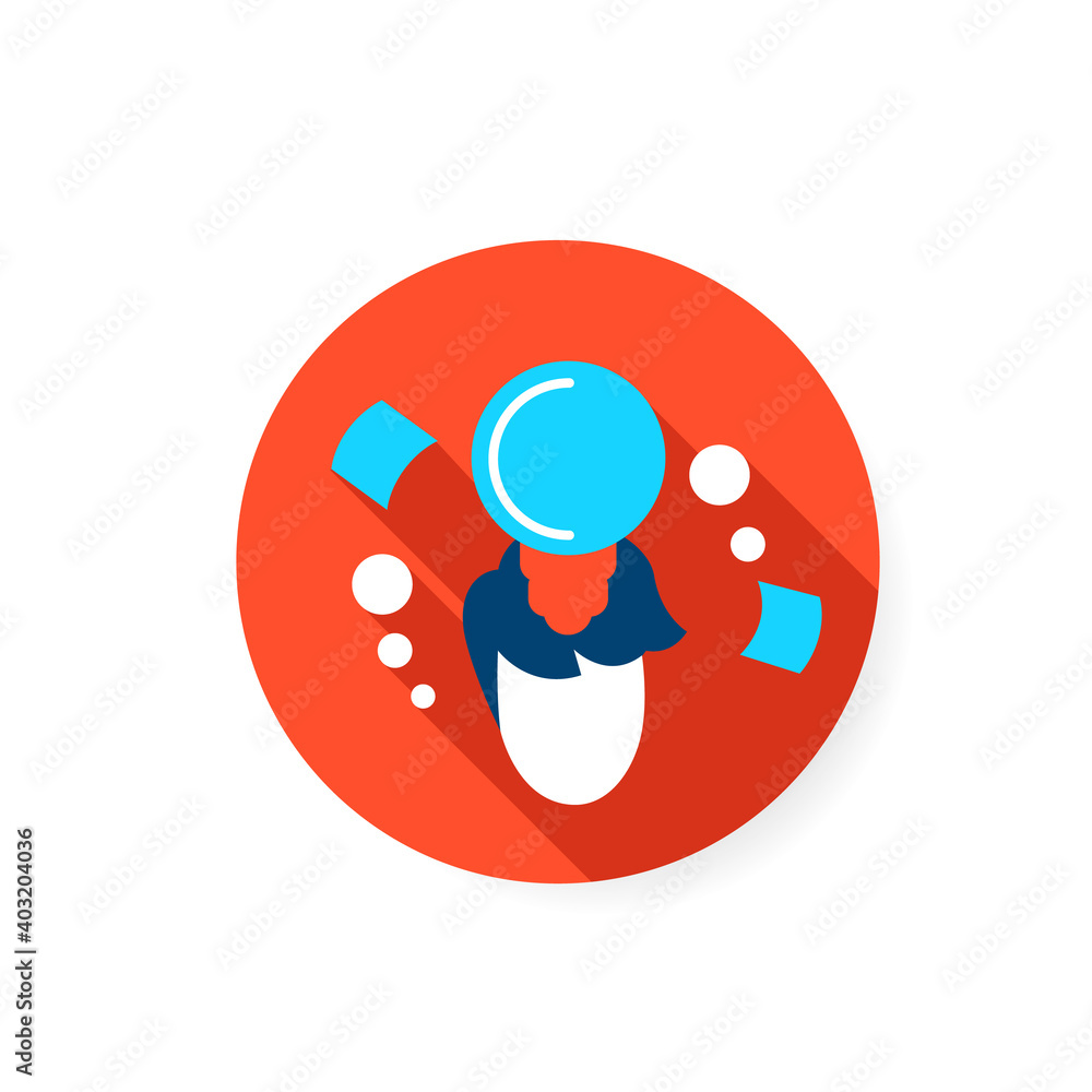 Creative idea flat icon. Solution finder. Light bulb over communicating human head sign. Eureka. Creativity process concept. Color vector illustration with shadow Creative idea flat icon. Solution finder. Light bulb over communicating human head sign. Eureka. Creativity process concept. Color vector illustration with shadow