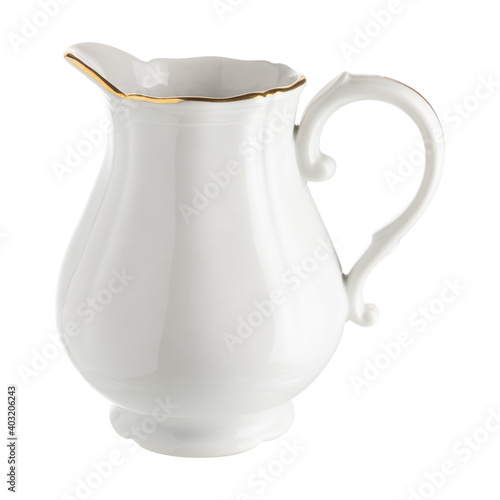 Antique ceramic teapot isolated on white background. Full depth of field with clipping path.