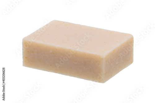 Handmade soap bar isolated on white background.
Full depth of field with clipping path.