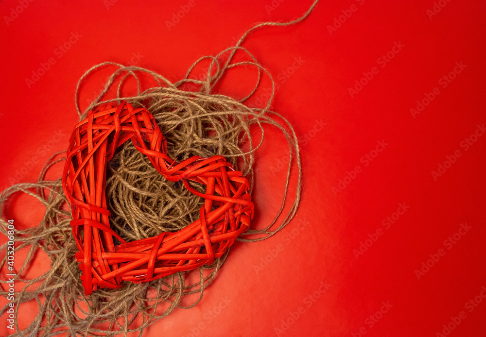 Valentines Day heart shape made of rope and straw Valentines Day heart shape made of rope and straw