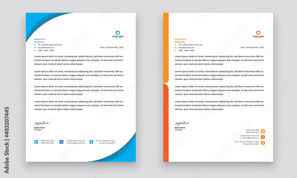 Business style letterhead template design for project with standard sizes. Business style letterhead template design for project with standard sizes.