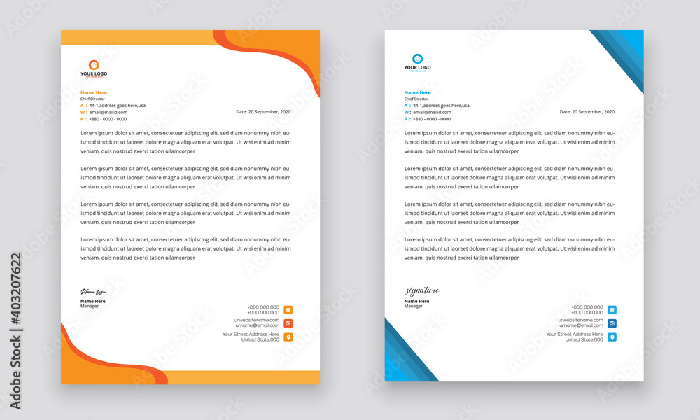 Business style letterhead template design for project with standard sizes. Business style letterhead template design for project with standard sizes.