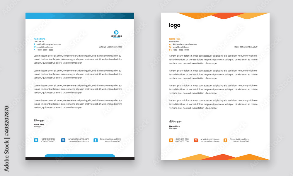 Business style letterhead template design for project with standard sizes.