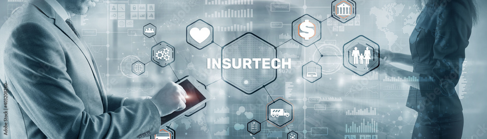 Insurtech button on virtual screen. New 2021 year. Insurtech button on virtual screen. New 2021 year.