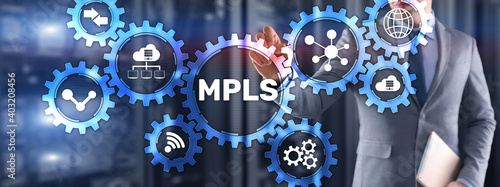 Photos MPLS. Multiprotocol Label Switching on virtual screen. 2021.