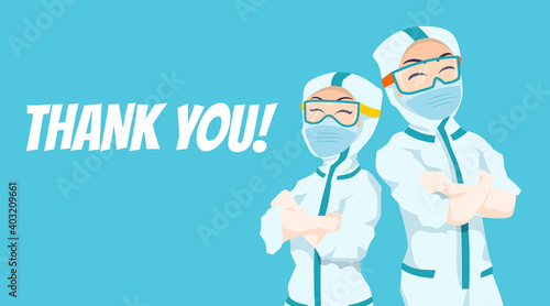 appreciation for Nurse and docter character Illustration wearing ppe hazmat suit banner photo