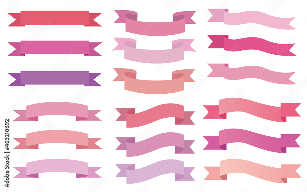 Obraz premium Set of ribbon tag illustration. ribbon frames for sing, POP, banner and web design. Vector illustration. リボンイラストセット、リボンタグイラスト、リボンフレームセット