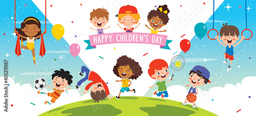 Sport Concept Design With Funny Children