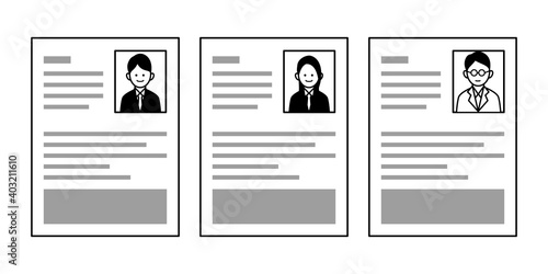 履歴書求人イラスト女性スタッフ採用ベクターアイコン素材白黒