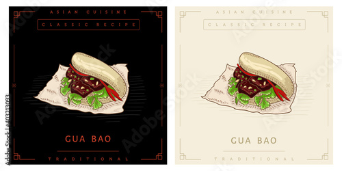 Gua Bao pork belly bun street food illustration