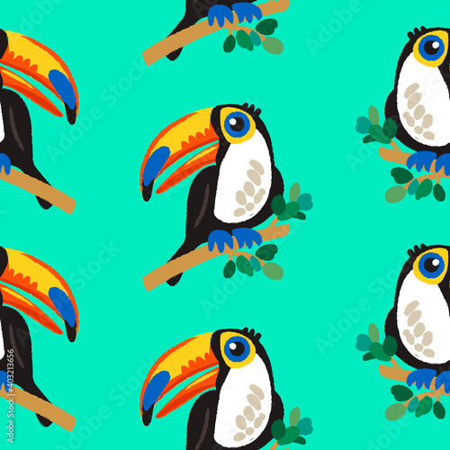 Seamless pattern with cute toucan