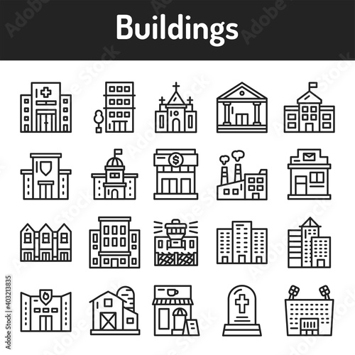 Building color line icons set. Isolated vector element. © Анжела Алікіна