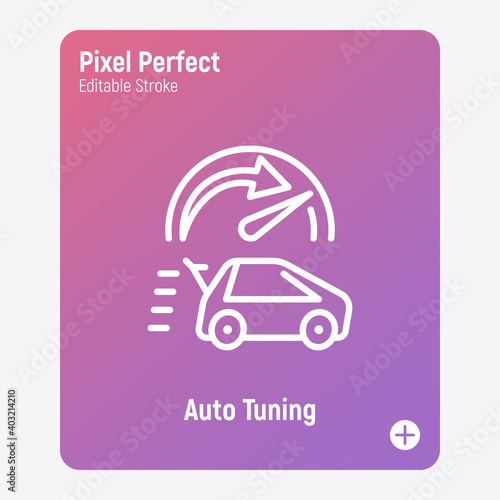 Car service: auto tuning, restyling, upgrade. Thin line icon. Pixel perfect, editable stroke. Vector illustration.