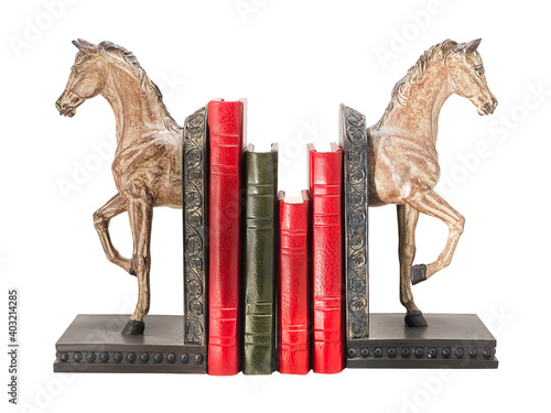 Schilderij op canvas books and bookends in a shape of horses on white background