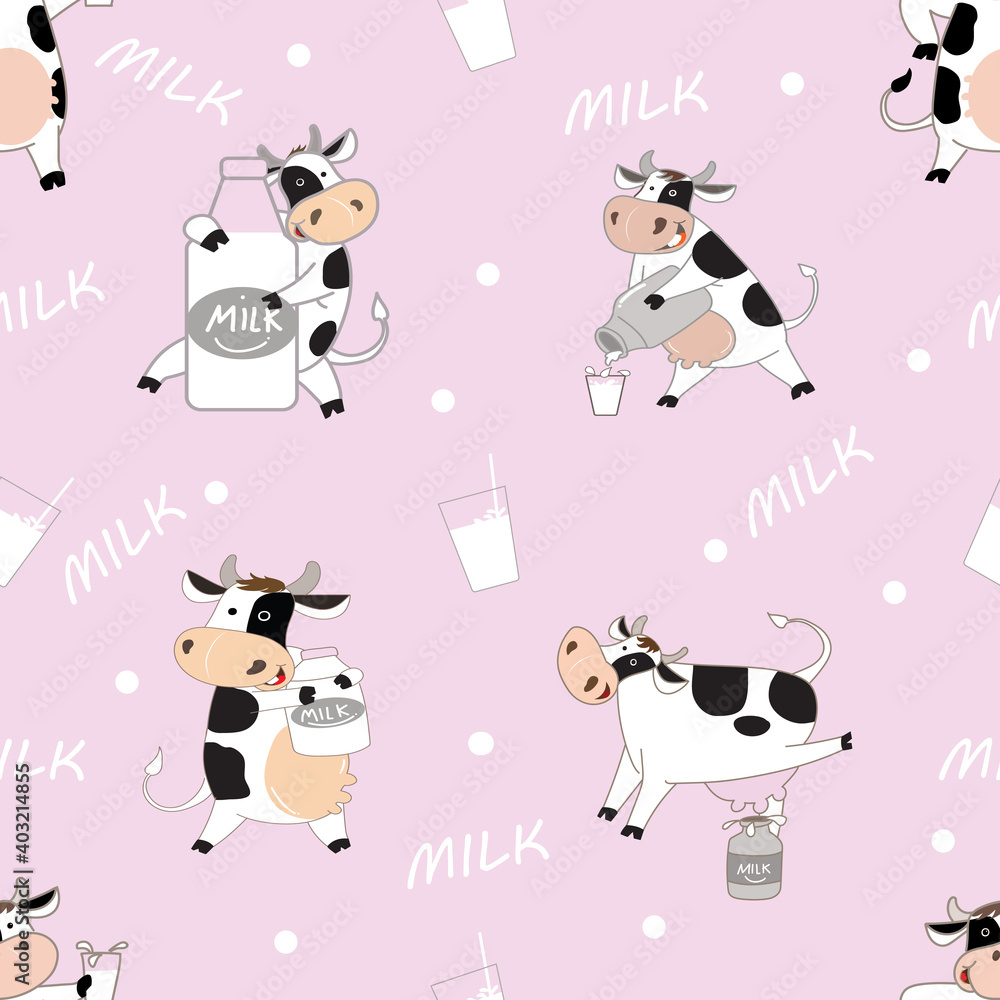 seamless pattern. milk cow art background fabric texture decor wallpaper