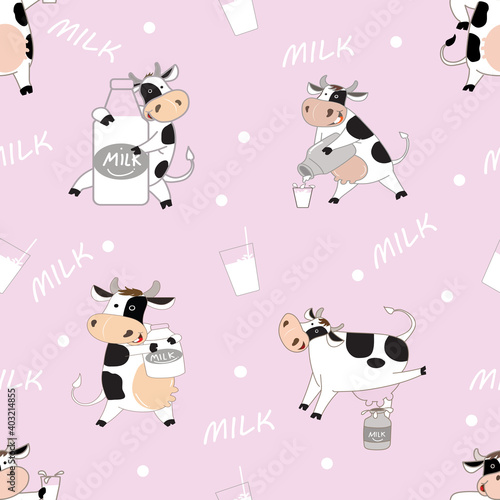 Fototapeta Naklejka Na Ścianę i Meble -  seamless pattern. milk cow art background fabric texture decor wallpaper