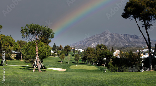 Fotografie golf course  in Marbella, Spain, at sunset