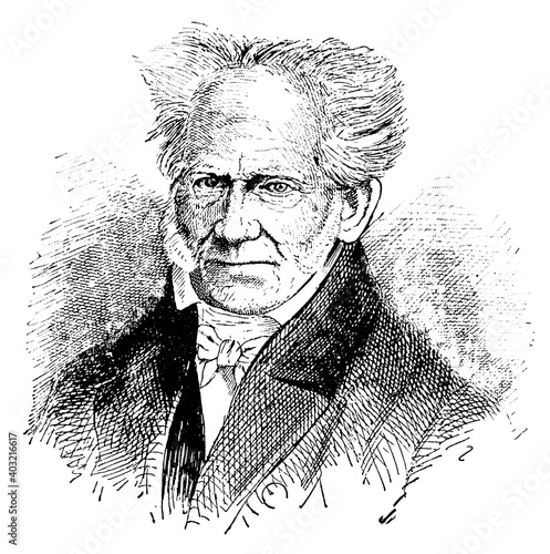 Portrait of Arthur Schopenhauer - a German philosopher. Illustration of the 19th century. Germany. White background. photo
