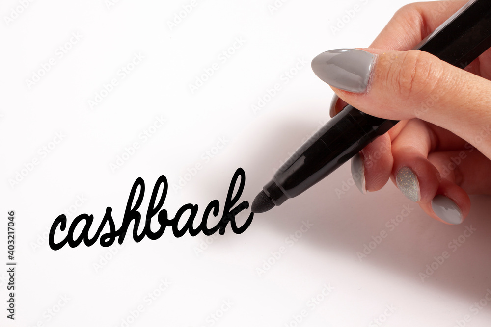 woman hand writing cashback word - concept of cashback woman hand writing cashback word - concept of cashback