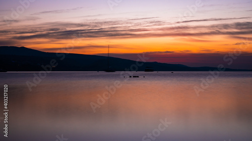 Amazing view of sunrise at Tbilisi sea, long exposure