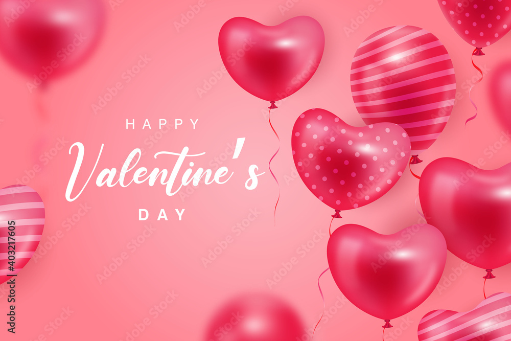 Happy Valentine's day background with realistic heart balloon vector