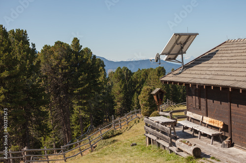 Rural scene from a refuge with photovoltaic panels