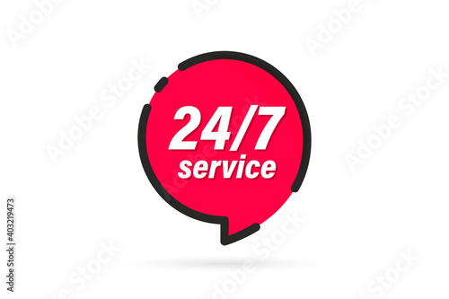 Red banner 24/7 service. 24-7 open concept vector illustration. 24 Hours a day service icon. 24 hours a day and 7 days a week. Support service Vector stock illustration. Twenty four hour open