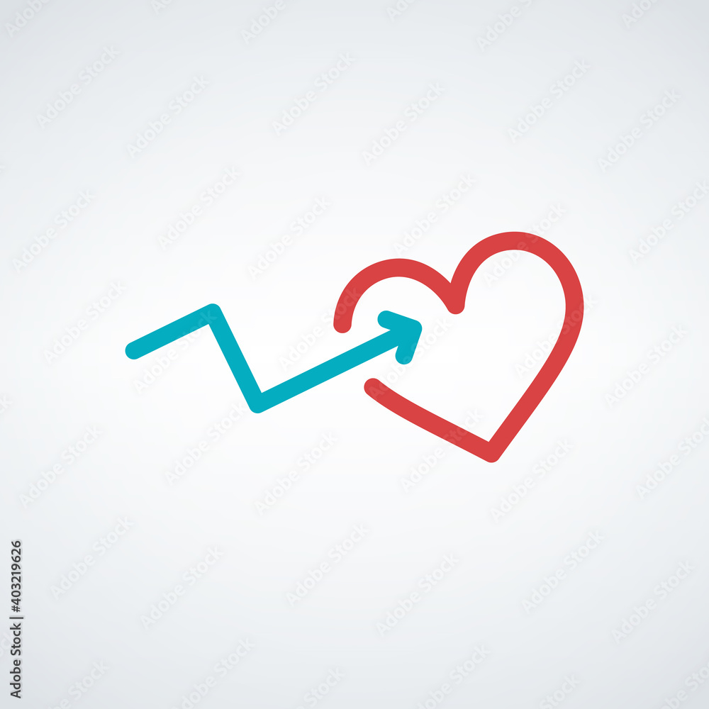 Move into the heart arrow, let me in Heart vector symbol. Check heart inside. Abstract line medical health logo icon design. Move into the heart arrow, let me in Heart vector symbol. Check heart inside. Abstract line medical health logo icon design.