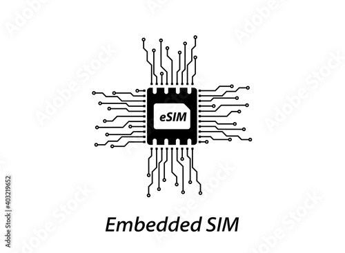 eSIM technology. Embedded SIM. New mobile communication technology. SIM Embedded SIM card icon. 5g SIM-cards for mobile devices with chip