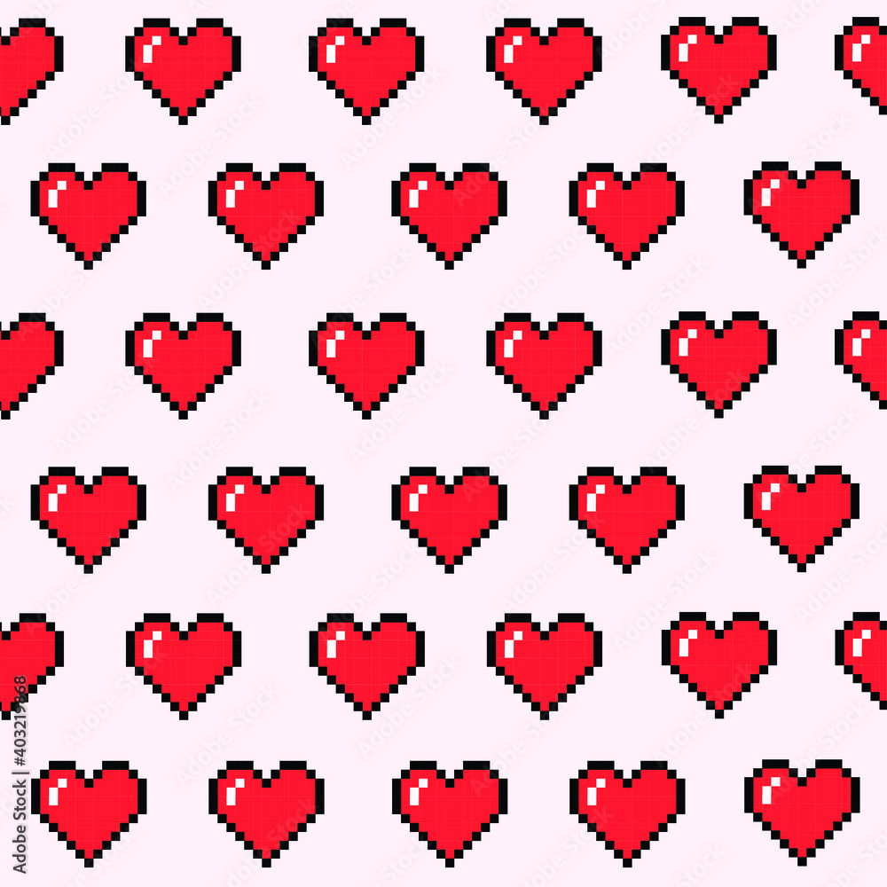 Heart pattern vector illustration in pixel art