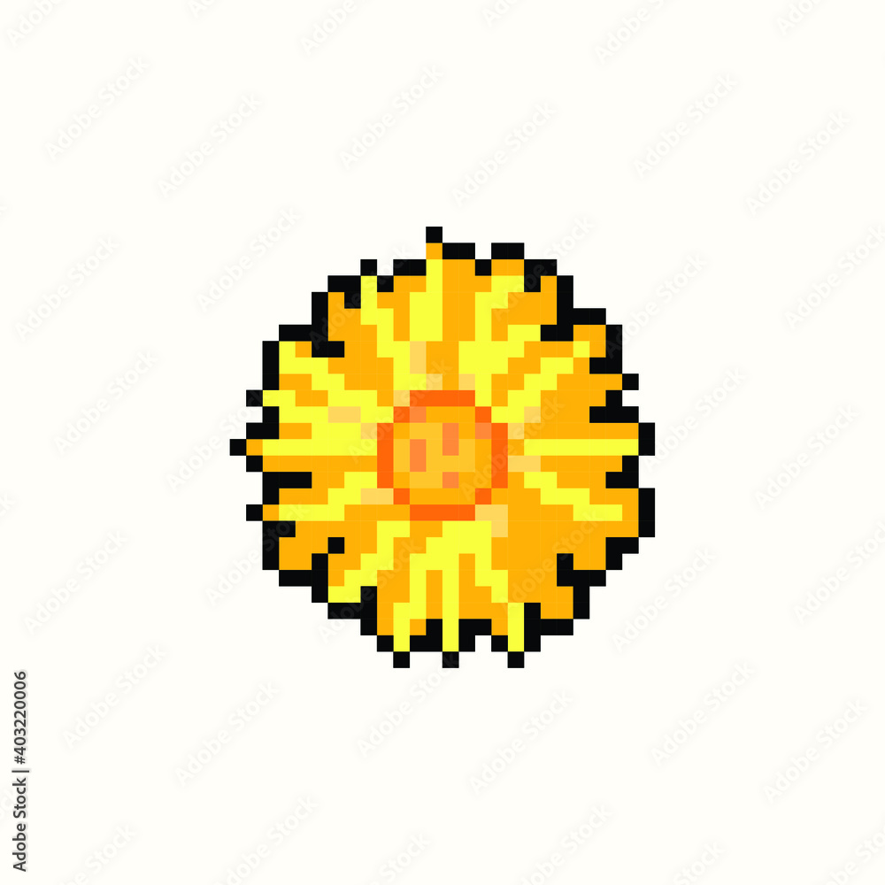 Fototapeta premium Aster flower in pixel art vector illustration