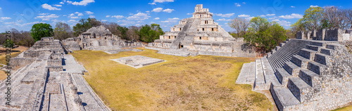 Campeche, Mexico. Edzna Mayan City. Panoramic view of the Pyramid of the Five Floors and Gran Acropolis. photo