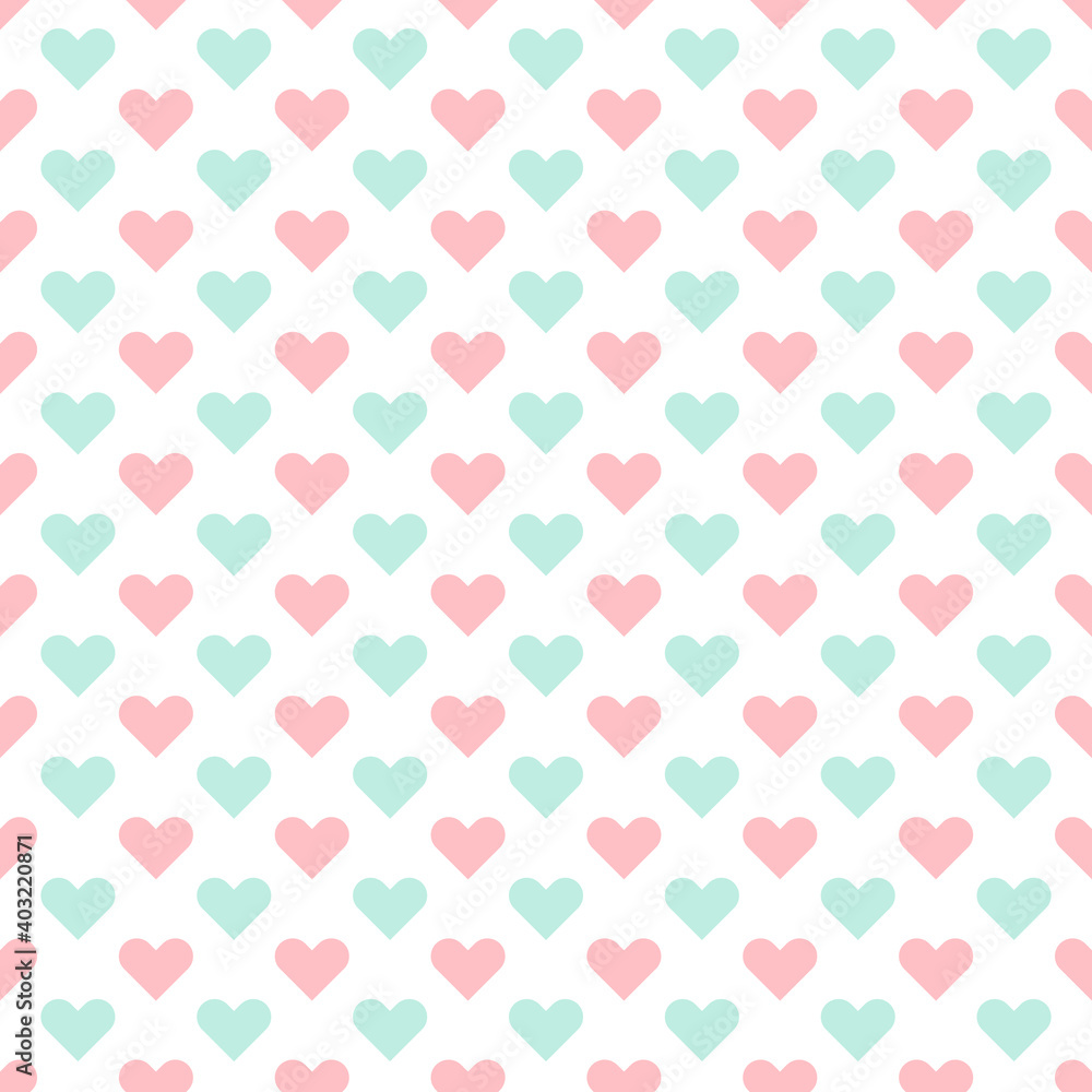 Seamless pattern with colorful hearts on a white background. Vector graphics.