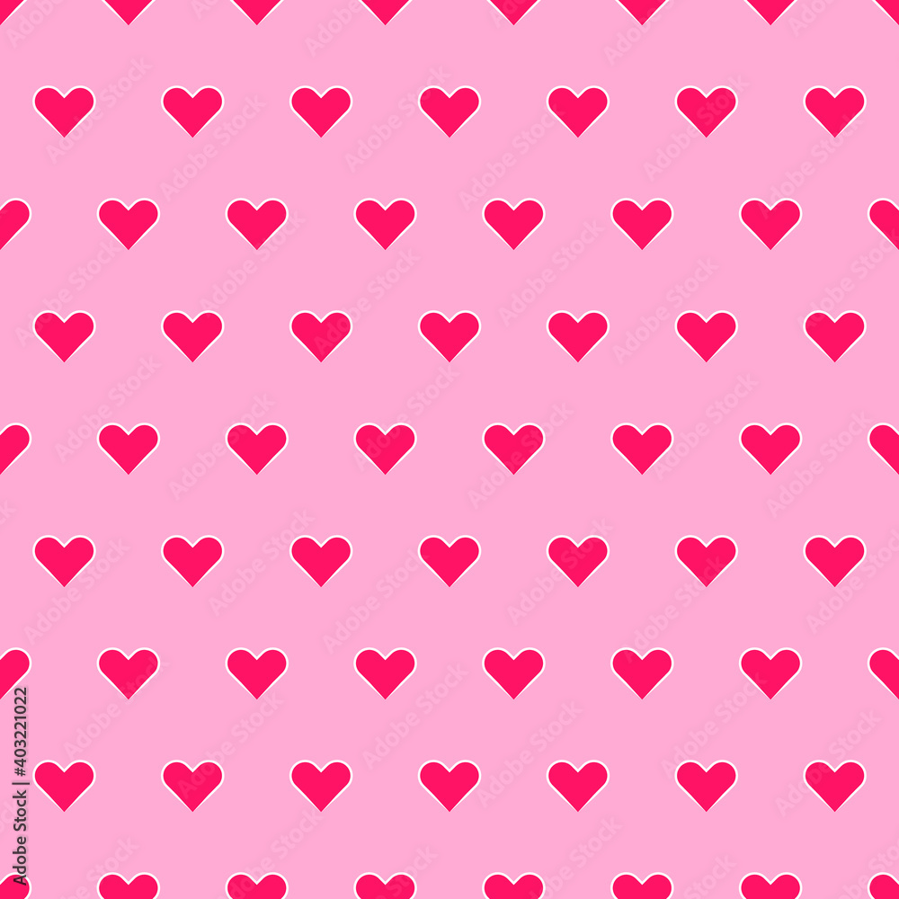 Seamless pattern with hearts on pink background. Vector graphics.