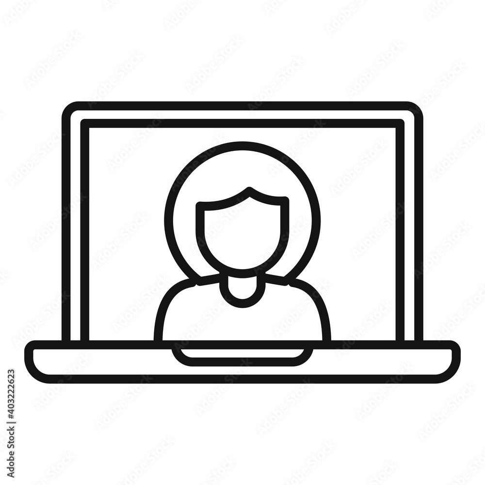 Laptop video call icon. Outline laptop video call vector icon for web design isolated on white background Laptop video call icon. Outline laptop video call vector icon for web design isolated on white background