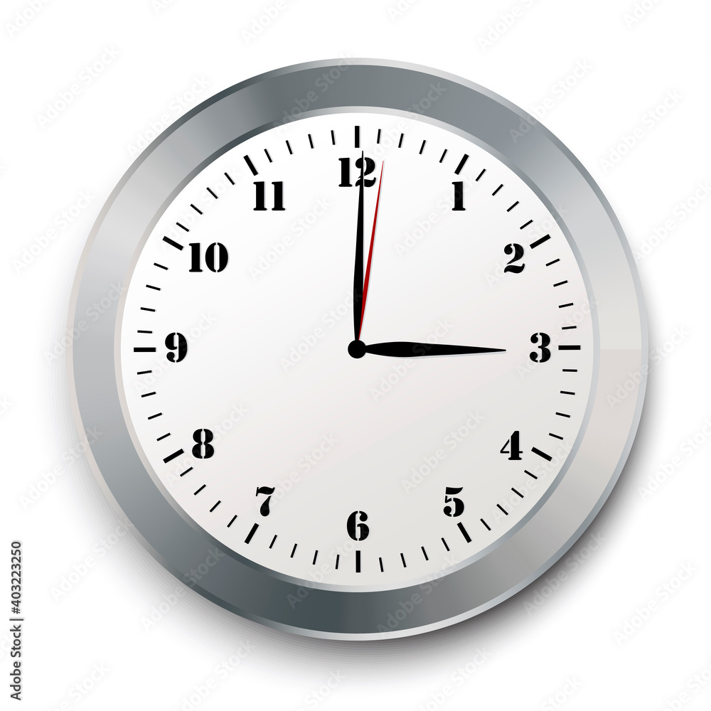 Modern realistic wall clock on white background. Clock icon vector. Time icon symbol illustration. Stock image. EPS 10. Modern realistic wall clock on white background. Clock icon vector. Time icon symbol illustration. Stock image. EPS 10.