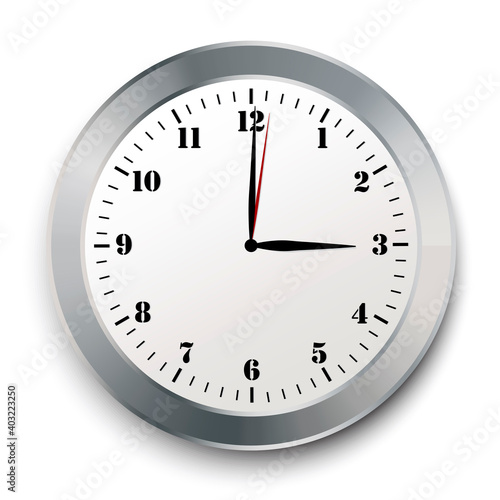 Modern realistic wall clock on white background. Clock icon vector. Time icon symbol illustration. Stock image. EPS 10.