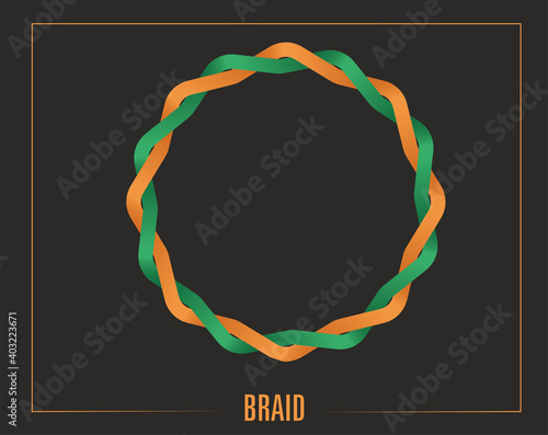 Intertwined wreath, frame, border in green and orange. Vector illustration. EPS10.