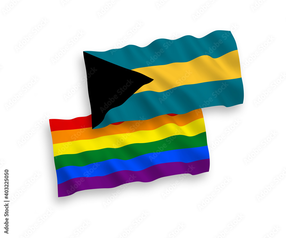 Obraz premium Flags of Rainbow gay pride and Commonwealth of The Bahamas on a white background