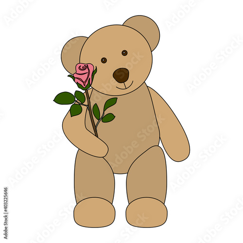 Old teddy bear with rose flower
