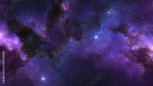 Outer Space Background with colorful Nebula Clouds and Stars. Galaxy Astronomy image showing the universe beyond the Milky Way. photo