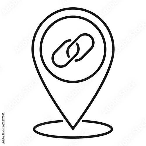 Backlink strategy pin map icon. Outline backlink strategy pin map vector icon for web design isolated on white background