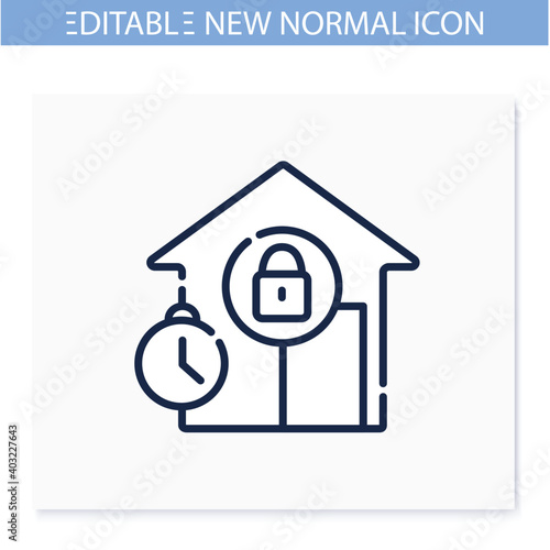 Curfew line icon. New normal concept. Quarantine rules, lockdown. Social isolation. Closed public place. New life after covid19 outbreak. Pandemic time. Isolated vector illustration. Editable stroke 