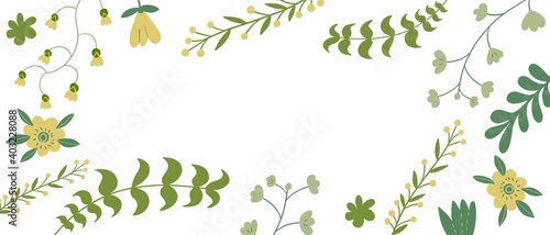 Sfondo bianco con foglie e piante verdi disegnati photo